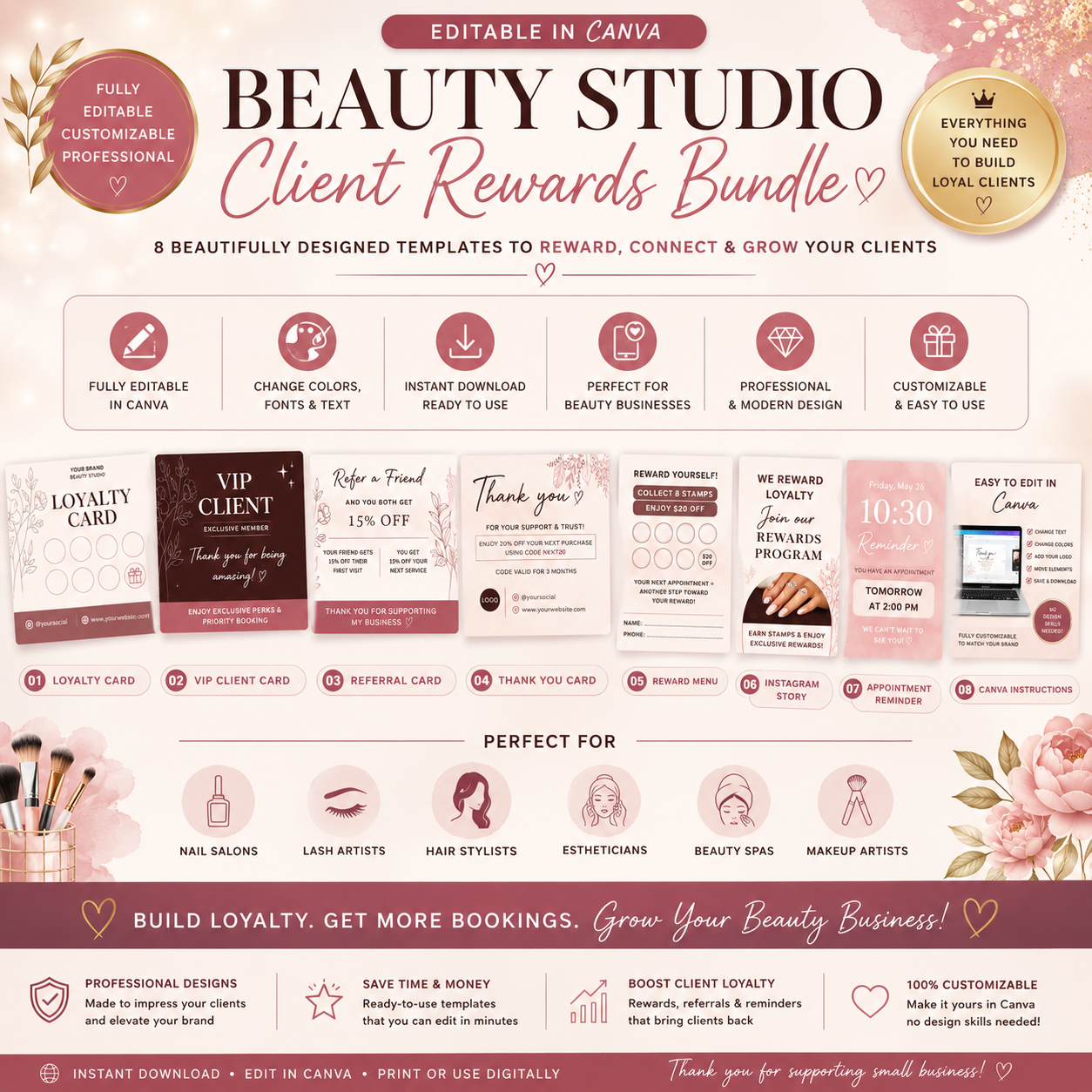 The Beauty Client Rewards Kit — Canva Loyalty Card Templates for Nail, Lash & Hair Businesses