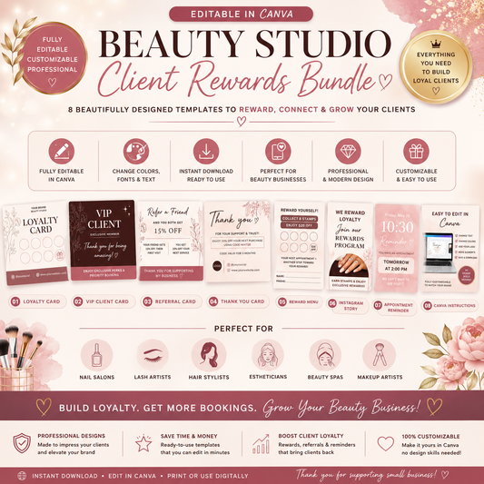 The Beauty Client Rewards Kit — Canva Loyalty Card Templates for Nail, Lash & Hair Businesses