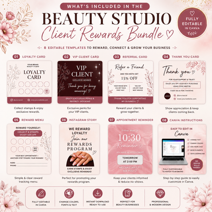 The Beauty Client Rewards Kit — Canva Loyalty Card Templates for Nail, Lash & Hair Businesses